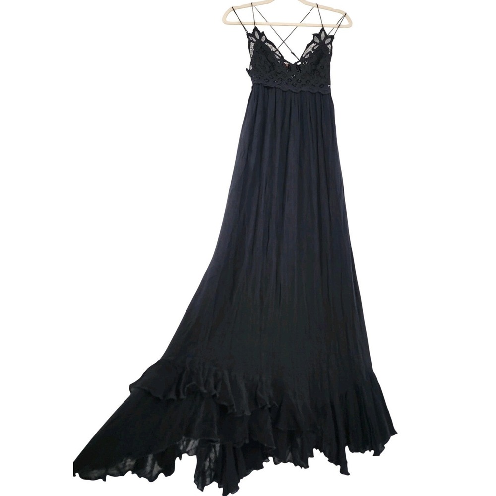 Free People Black Lace-Trim Maxi Dress - Picture 5 of 12